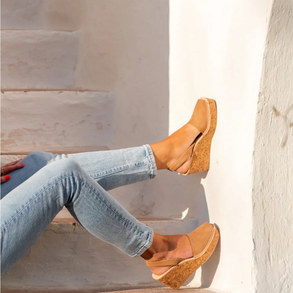 Tan Nubuck Cork Espadrille Wedge Slingback - Picture 6 of 16